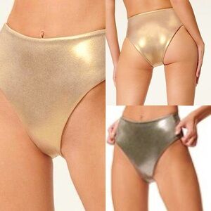 Good American Size 1 High Waist Gold Mink foil Metallic Bikini Bottom Re…